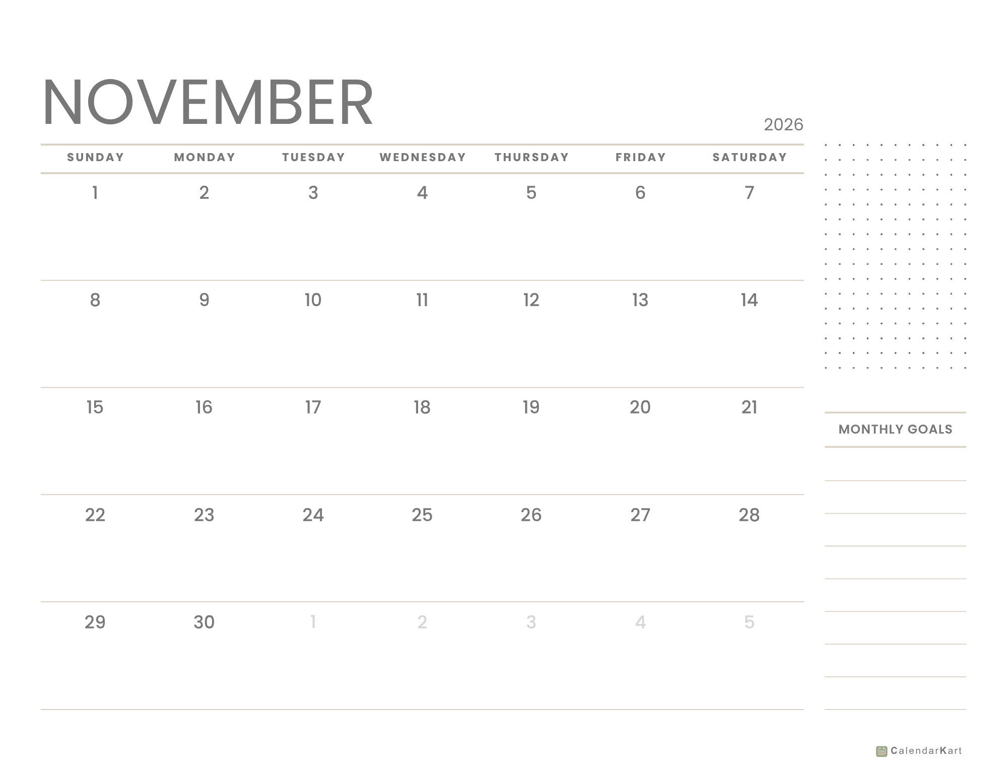 November 2026 Monthly Calendars 15
