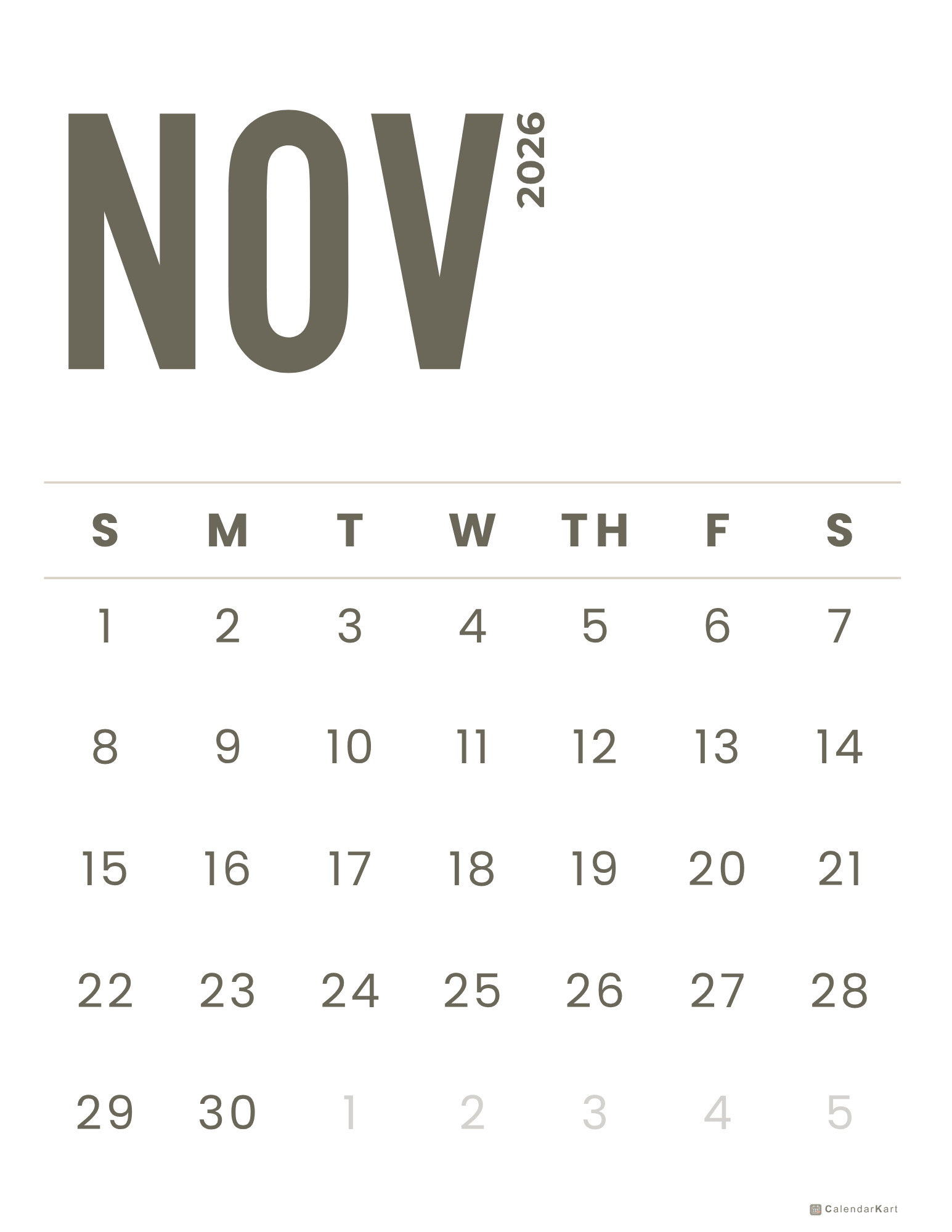 November 2026 Monthly Calendars 2