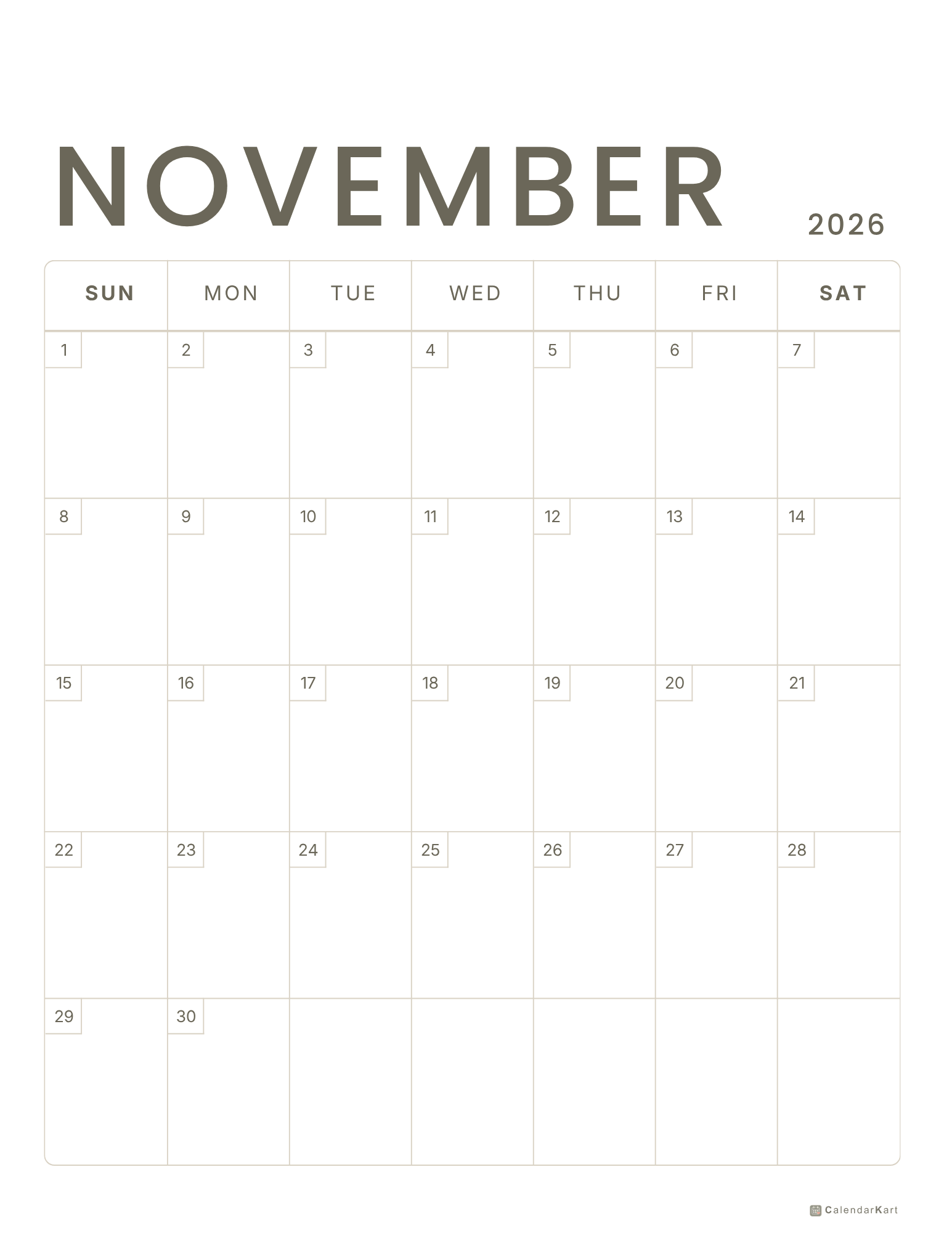 November 2026 Monthly Calendars 3