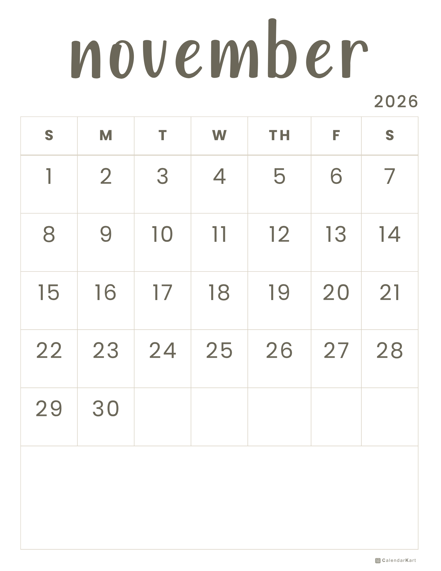 November 2026 Monthly Calendars 4