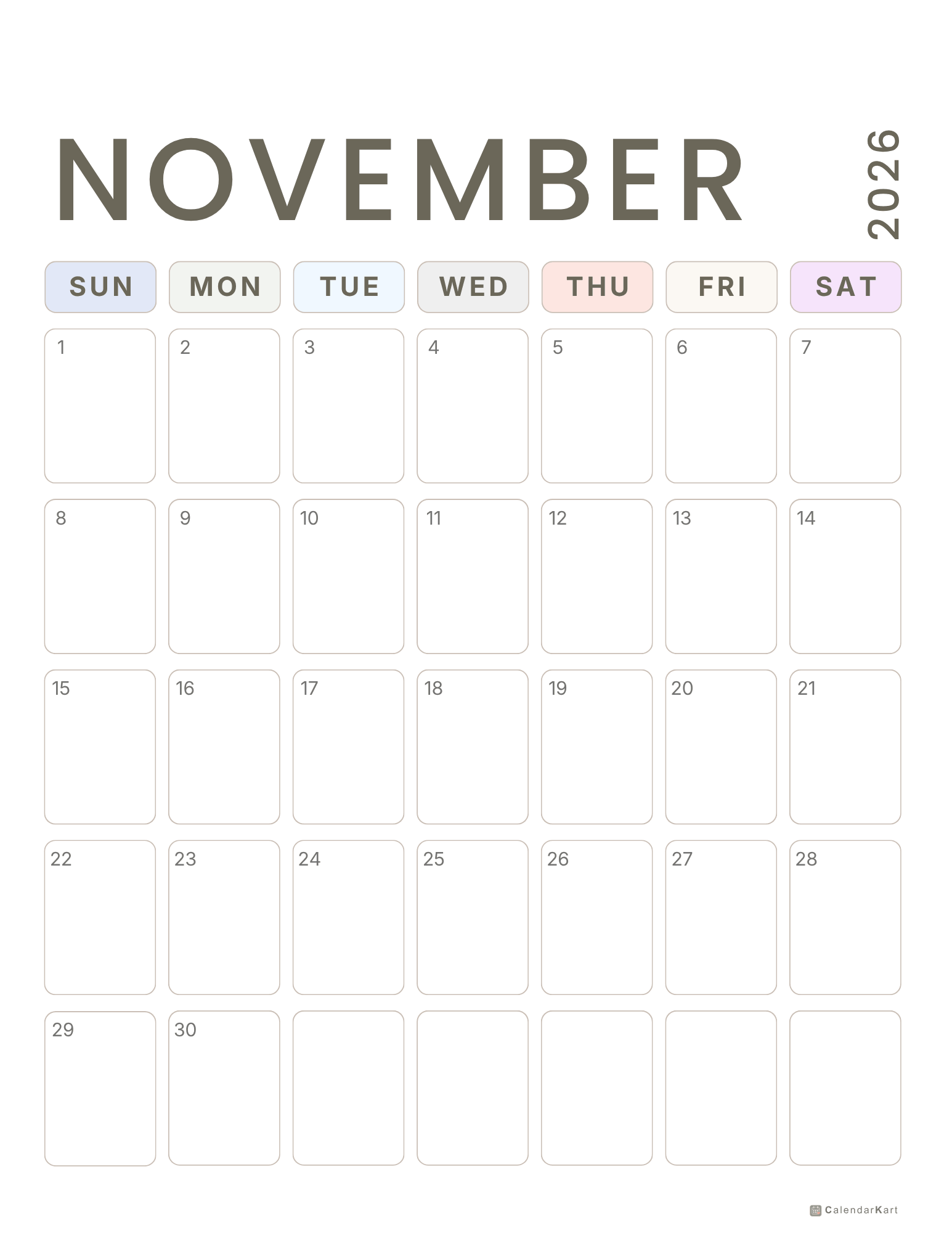 November 2026 Monthly Calendars 5