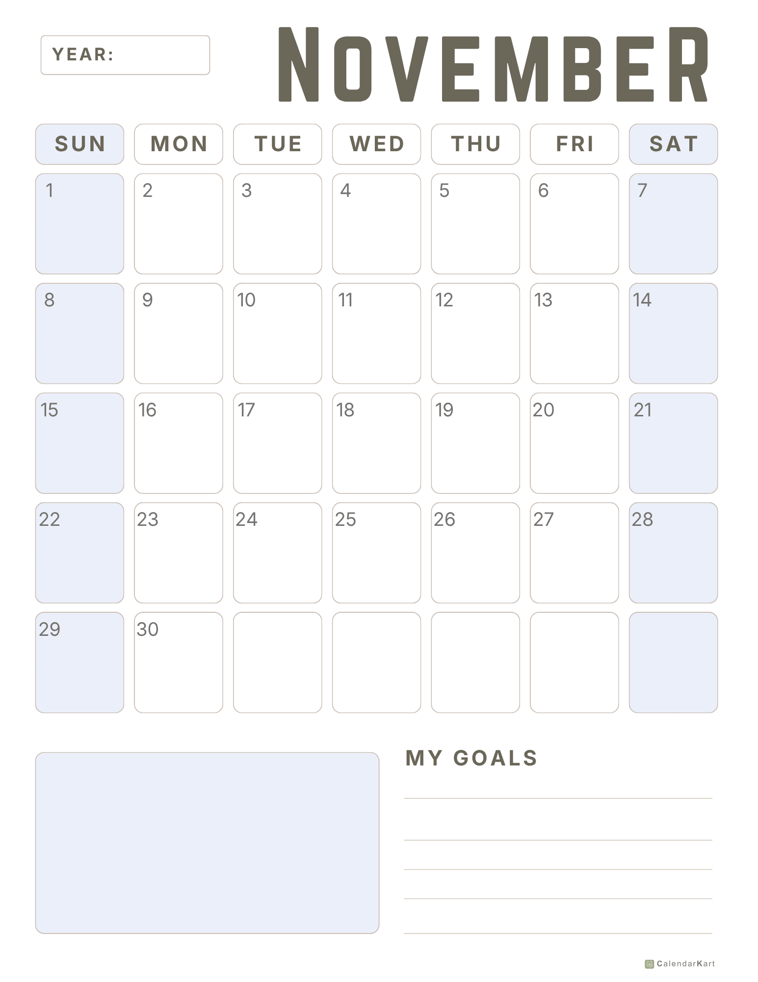 November 2026 Monthly Calendars 7