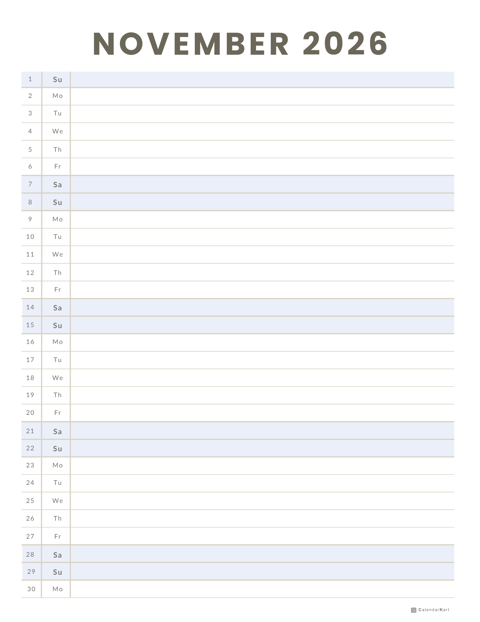November 2026 Monthly Calendars 8